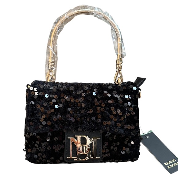 Badgley Mischka Handbags - Badgley Mischka Black Sequin‎ Metal Handle Bag BMH 535 Vegan Leather MSRP 120